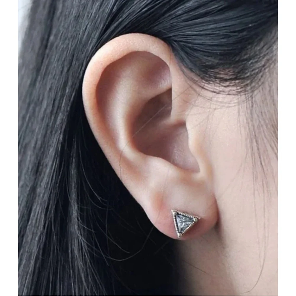 NEW Unisex Triangle Simulated‎ Diamond 925 Silver Stud Earrings
